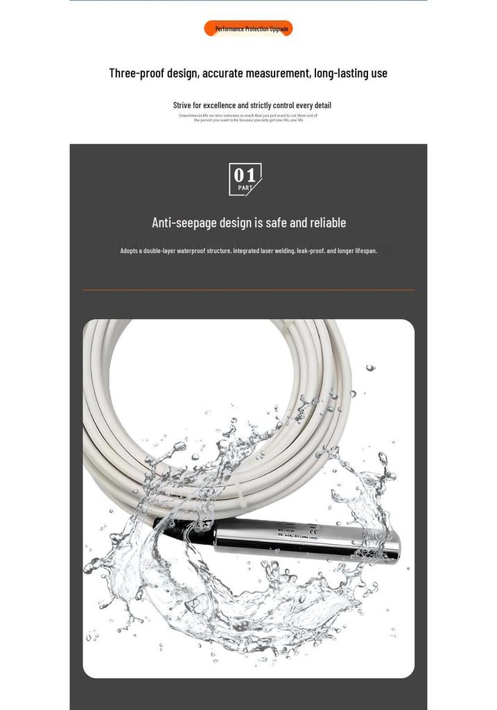 PTFE Acid & Alkali Resistant Submersible Level Gauge Sensor