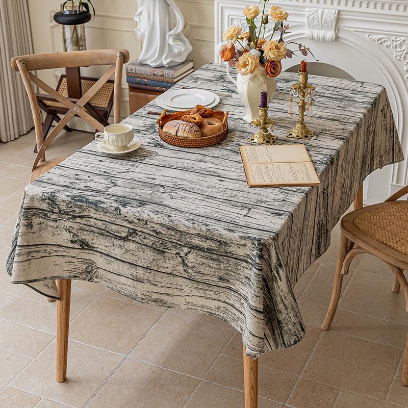 Nordic Style Blue Floral Cotton Linen Tablecloth - Retro Pastoral Design for Dining or Photo Background