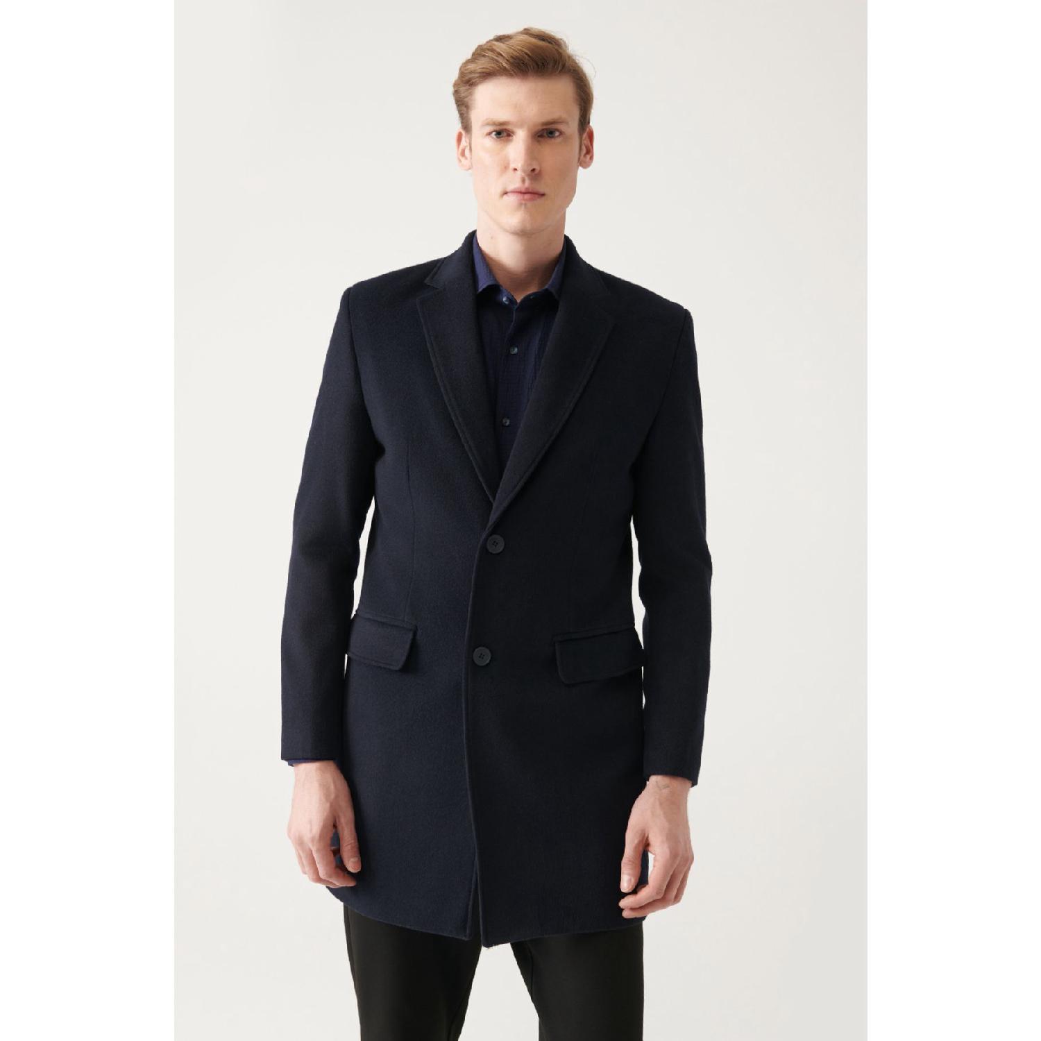 

Men s Navy Blue Slit Wool Cashmere Coat A22y6100 M бездна