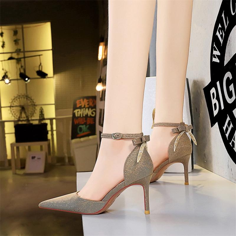 Fashion Women Pointed Toe Silver Comfort High Heel Pumps  Cute Sweet Back Bow Golden Wedding Shoes Bridal Designer Fashion Sandals