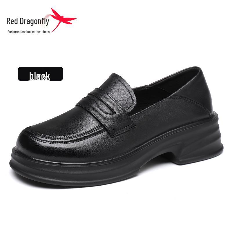 Red Dragonfly Women s British-Style Loafers: Soft Sole Slip-On Leather Shoes for Spring and Autumn. 35