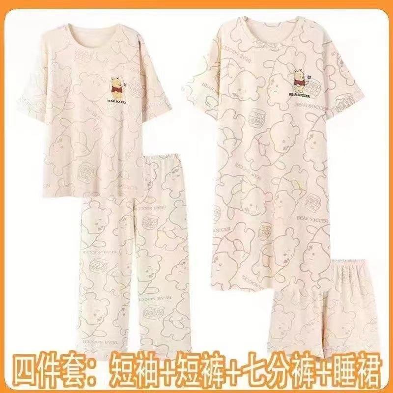 Pajamas women's summer round neck short-sleeved nightgown summer loose cropped pants loungewear set