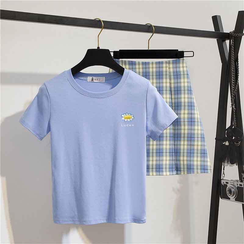 

S-XL Летняя женская тонкая милая и милая футболка с круглым вырезом + сумка в клетку, шорты в клетку, 2 шт., офисные женские тонкие футболки, шорты, костюмы S