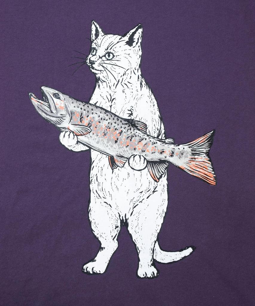 [go slow caravan] 341902 USA/C Iwana Cat Print Long Sleeve T-Shirt, Violet, Medium