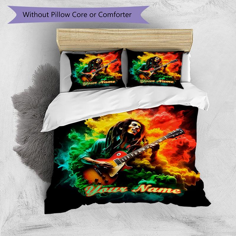 3PC Custom Name Rasta Music Legend Bedding Set Printed Bedding Set Duvet Cover Closure Includes 1 Duvet Cover & 256 Pillowcases for Bedroom