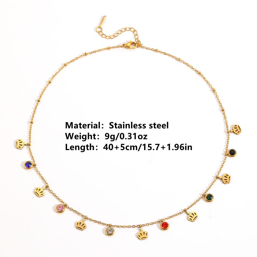 European Style Stainless Steel Crown Cross Necklace with Colorful Diamond Pendants for Women
