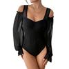 Fashionable Leaky Shoulder See-through Long-sleeved Jumpsuit Sexy Hot Girl Square Neck Slim Jumpsuit for Women