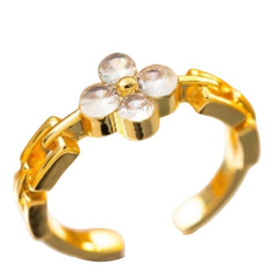 Women Ring, Four-Leaf Clover Design Finger Ring with Rhinestones Prong-Setting, Adjustable Opening Finger Band for Jewelry Gift