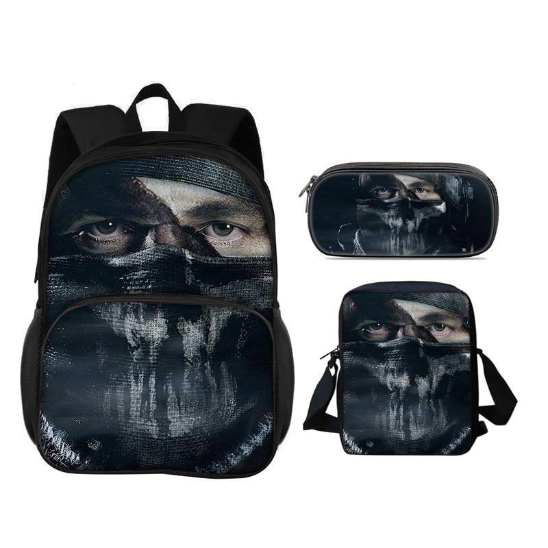 Call of Duty Round Front Bag Backpack Pen Bag shoulder Bag 3Pcs Set Print New Trendy Student Best School Companion