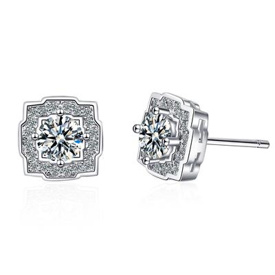 Square Sweet Super Shiny Fashion Zirconia Sparkling Classic Stud Earrings for Women Dazzling Female Elegant Accessories Timeless Jewelry