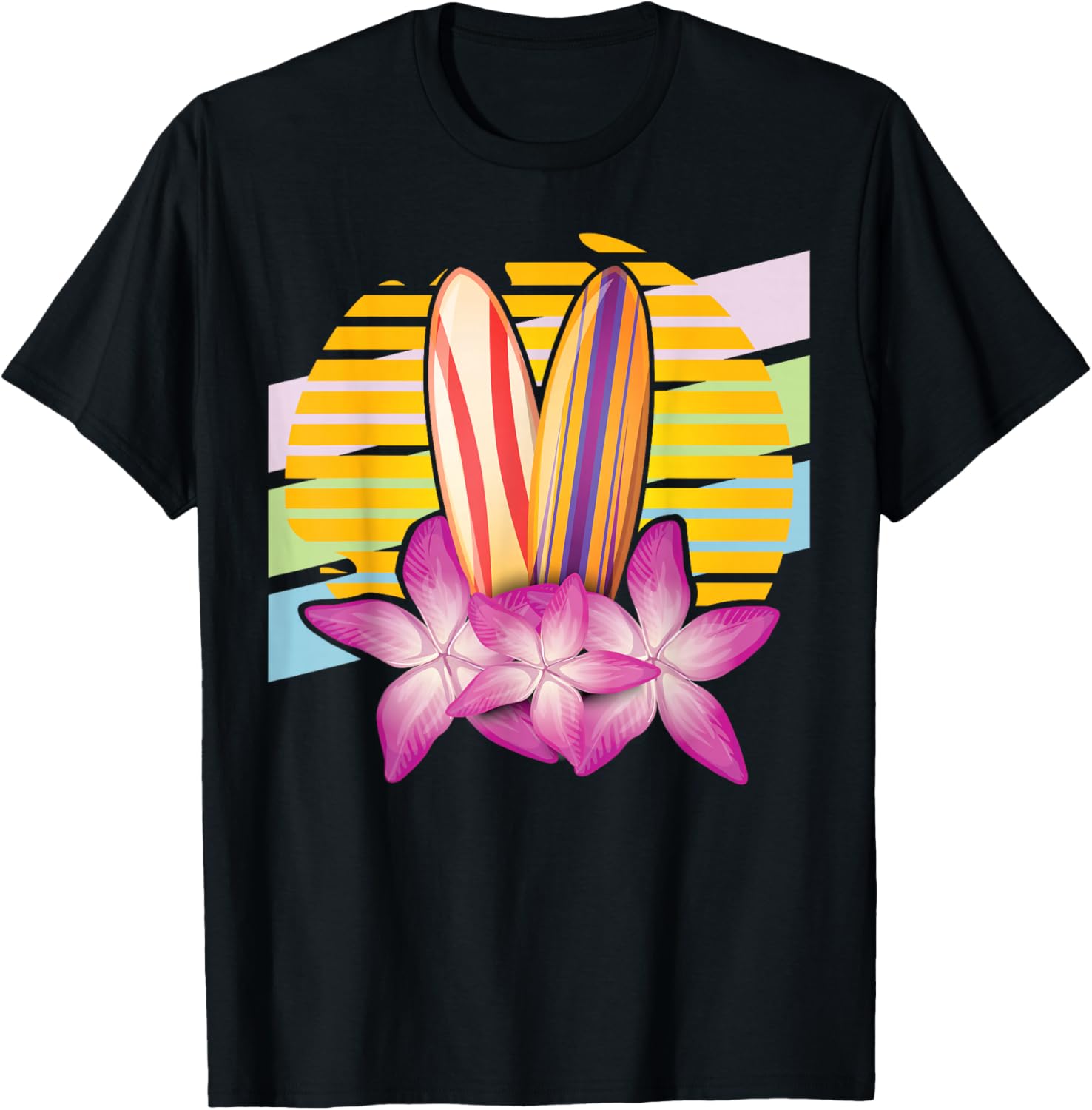 Surfing Surfboard Vaporwave Floral Sunset Flower T-Shirt S разноцветный