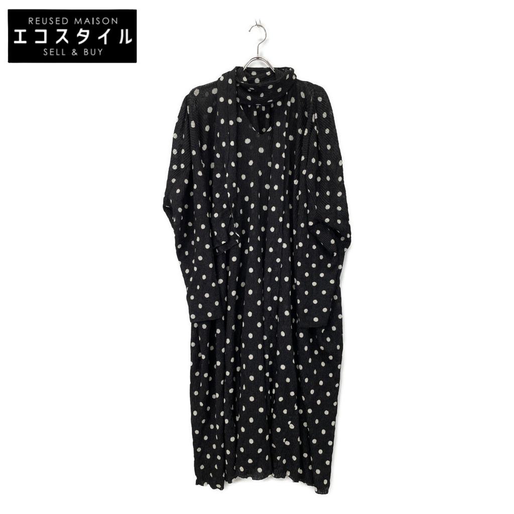 Balenciaga 657546 20 Years Black Ribbon Tie Polka Dot Knit Dress Dress XS blackUsed