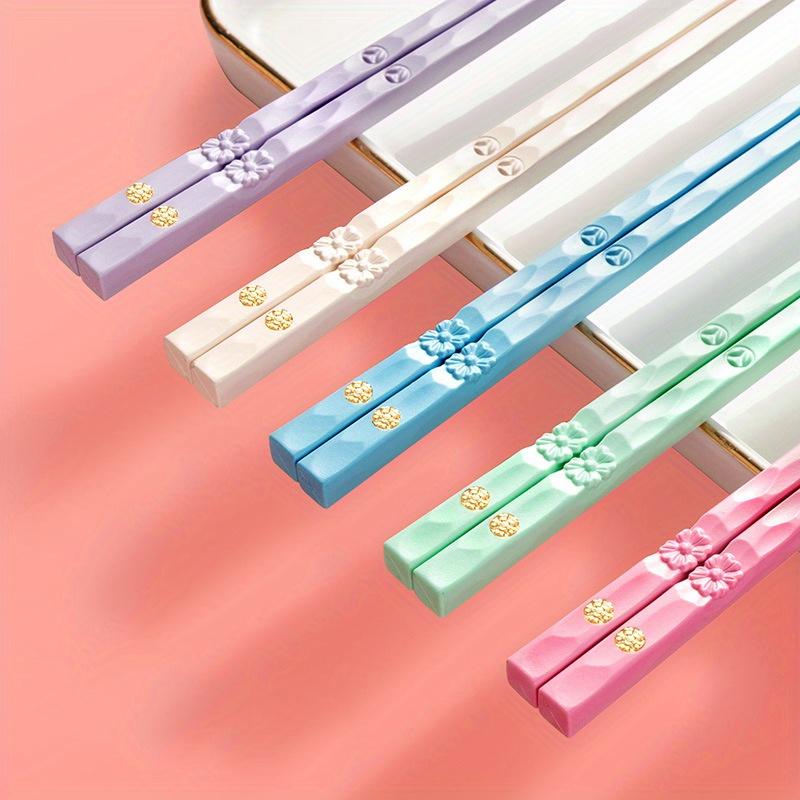 

5 пар изысканных старинных резных палочек для еды - прочный сплав, в китайском стиле для суши и пельменей, с рисунком в виде цветка жакаранды слоновая кость