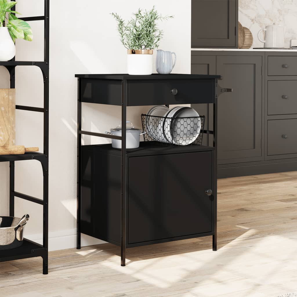 Vidaxl Kitchen Trolley, Black, 56X43X89.5 Cm, Wood-Based Material