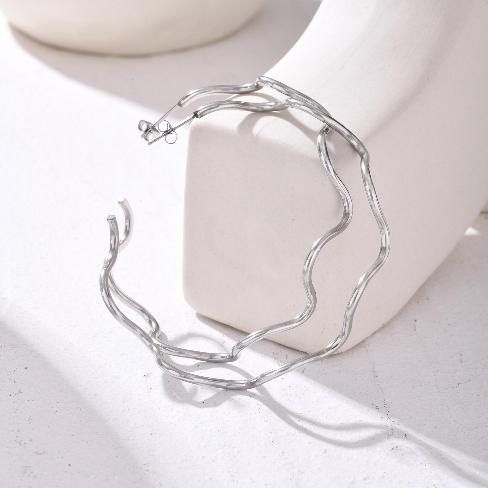Minimalist Wave C-Shaped Earrings for Women Girls, Stainless Steel Water Proof Metal Big Earrings,Charm Jewelry Gift