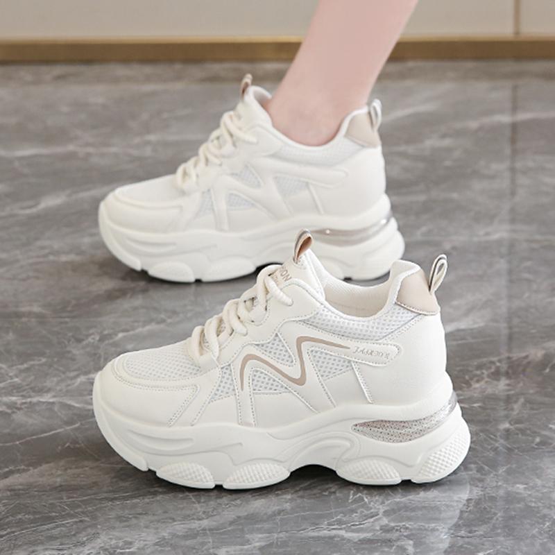 Fashion Breathable Thick Bottom Casual Sneakers Women Comfortable Lace Up Chunky Sport Shoes Woman Non Slip Platform Tennis Shoes Female
