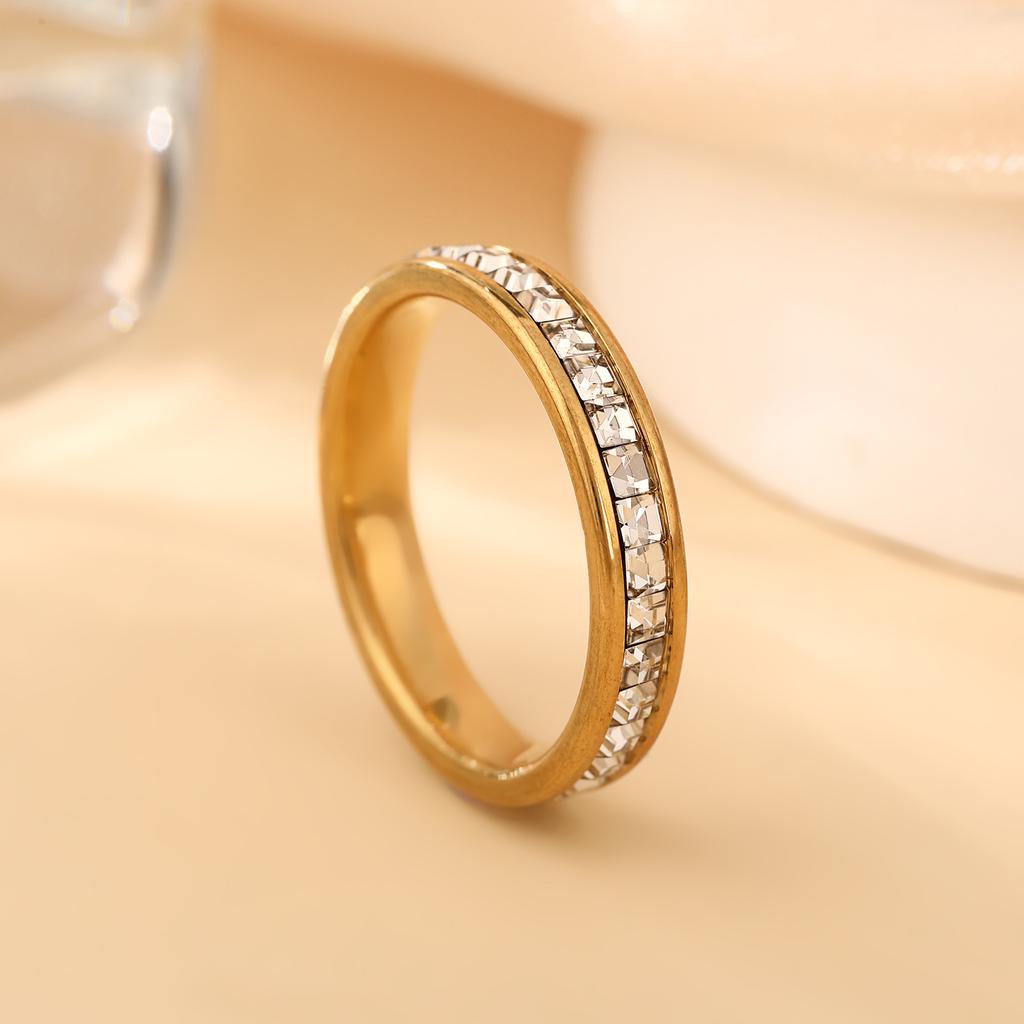 Stainlesss Steel Gold Color Clear Zircon Ring Women Men Minimalist Trendy Finger Rings Couple Zircon Wedding Band Wholesale