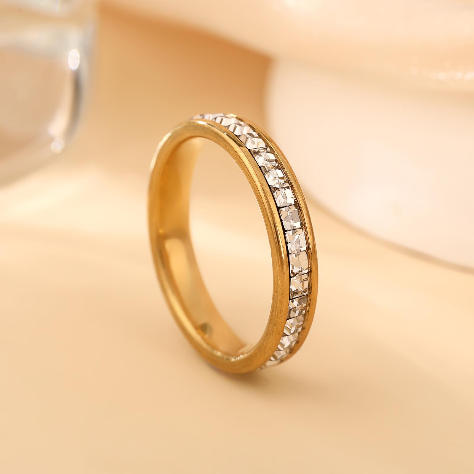 

Stainlesss Steel Gold Color Clear Zircon Ring Women Men Minimalist Trendy Finger Rings Couple Zircon Wedding Band Wholesale 11