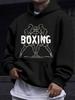 American Western Style unisex Autumn Winter Print Hooded Long Sleeve Sweatshirt, Boxer Lines Easy White Sketch Print Hoodie, Combat Fitness Hardcore S