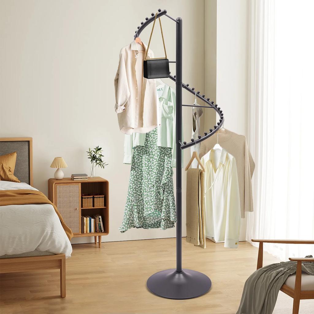 360° Rotating Clothing Rack Floor Stand W/ Spiral Design, Portable Garment Rack for Modern Home & Closet Organizer 5.91ft Height