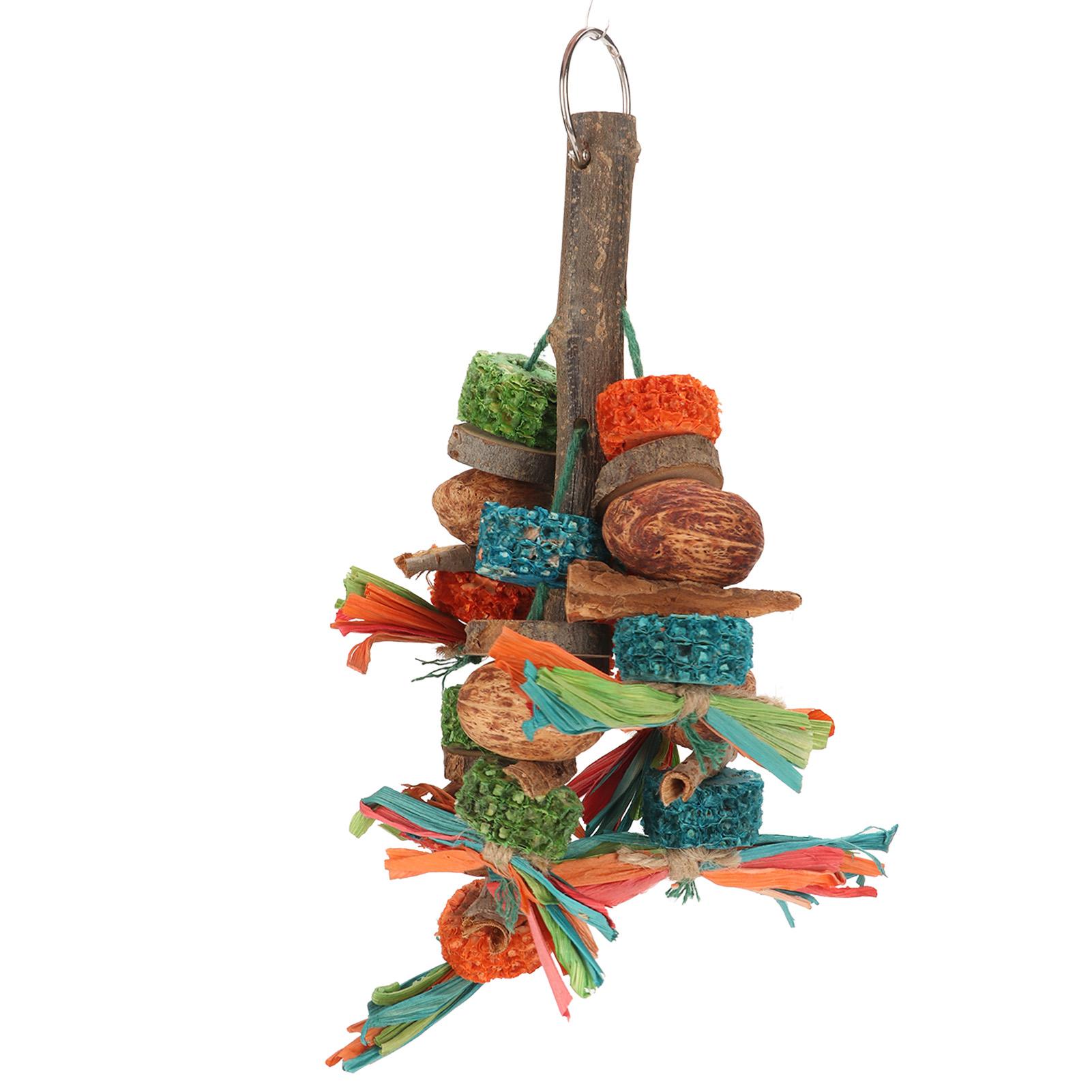 Parrot Chewing Toy Multi Colored Corn Cobs Wood Blocks Nuts Bark Hanging Pet Bird Bite Toy for Chewing Beak Exercise