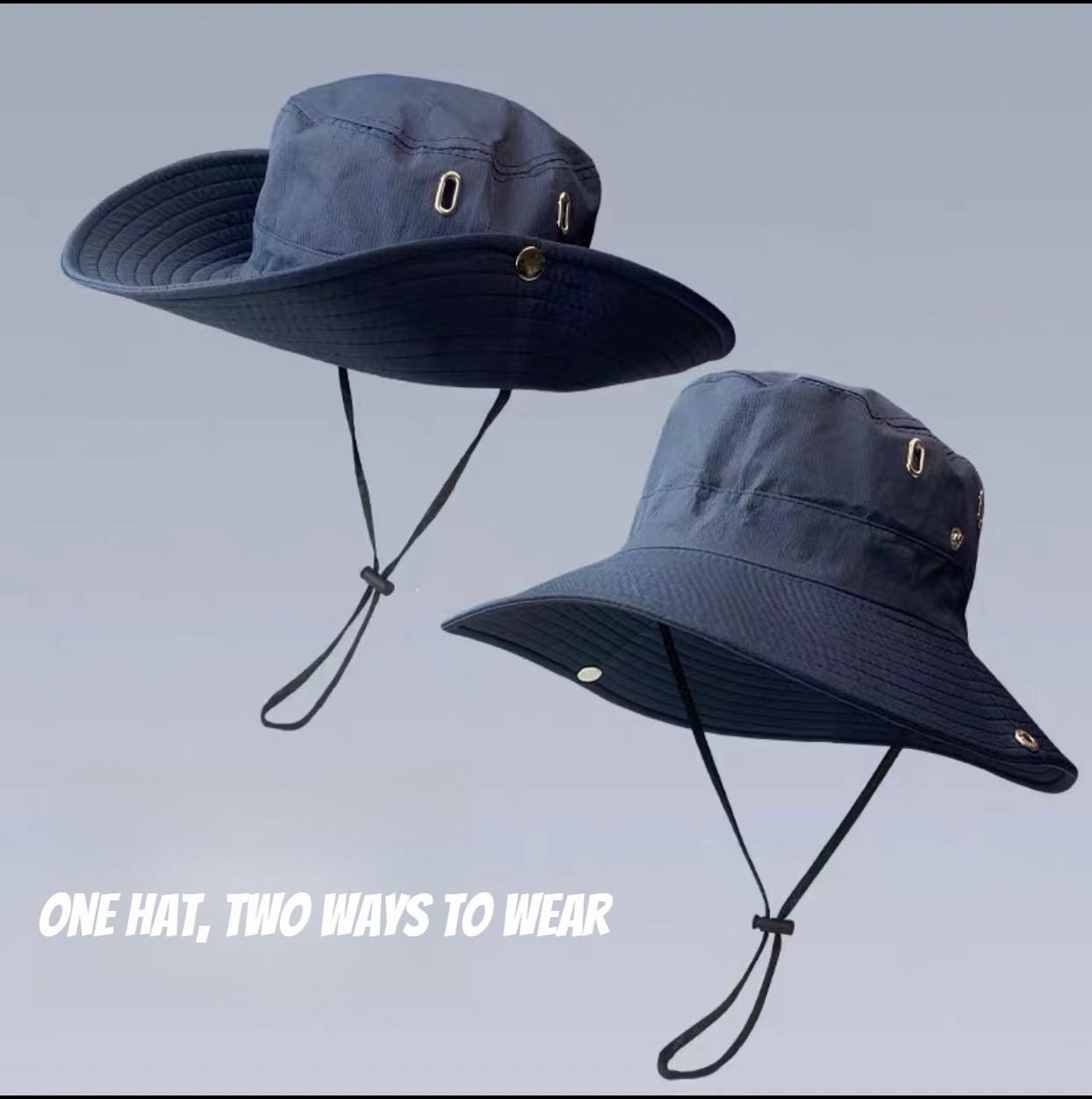 

1pc 1pc Summer Men Bucket Hat Outdoor UV Protection Wide Brim Hunting Hiking Fisherman Hat Beach Multi-functional Sunscreen Cap One Size темно-синий