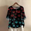 Camicia alla moda e casual da donna a maniche corte con scollo rotondo e stampa, blusa top in cotone e lino