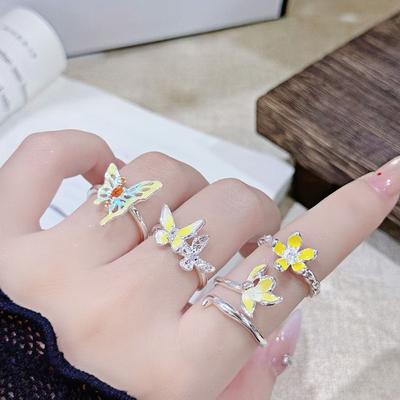 Sweet And Cool Personality Yellow Flower Butterfly Exquisite Temperament Open Ring Female Cold Wind French Gentle Ring