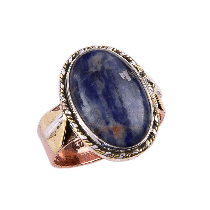 Natural Sodalite Gemstone 925 Solid Sterling Silver Gift Two Tone Ring S.8 a6B25