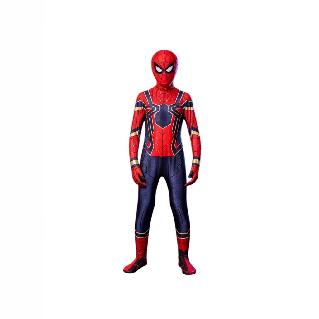 Halloween Iron Spider cos suit red, black and gold striped bodysuit adult and children hero costume