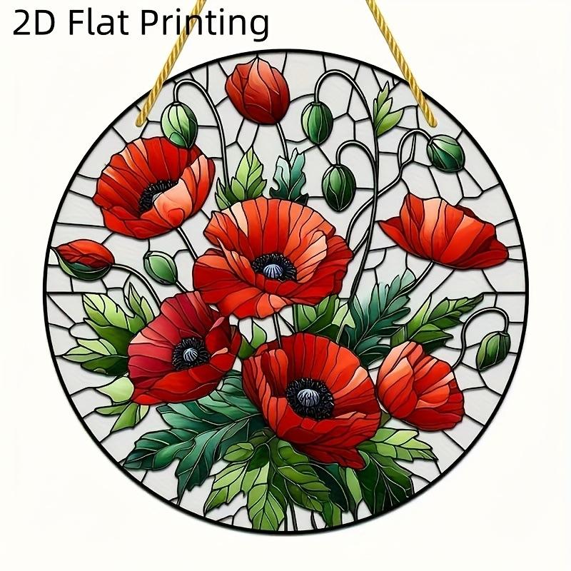 Red Poppy Flowers Decoration Wall Hanging Pendant, Sun Catcher, Acrylic Garland Sign- Light - Catching Window Decor, Novelty Home Deco