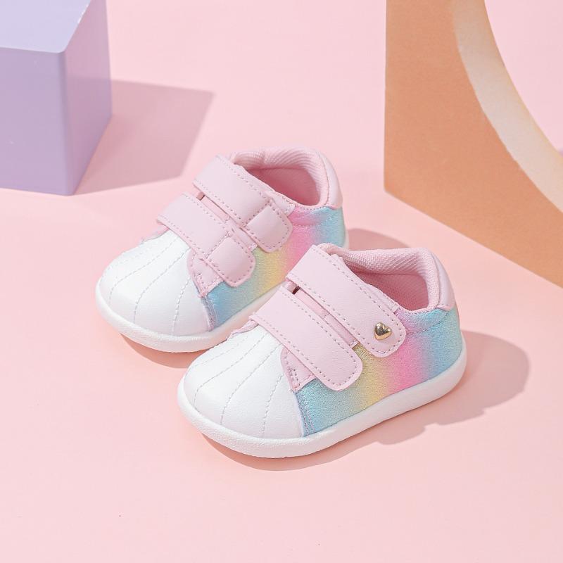 

Весна Первые Шаги Новая Мода Дышащая Обувь для Маленьких Девочек Противоскользящая Милые Радужные Блестки Детская Обувь Холщовая Повседневная Обувь для Девочек 18insole12.2cm розовый