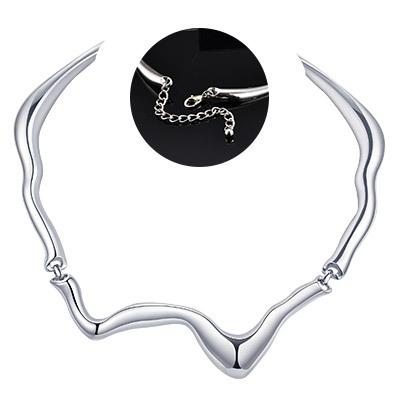 Vnox Punk Metal Irregular Twisted Wave Necklace for Men, Vintage Sliver Color Liquid Alloy Geometric Adjustable Choker Jewelry