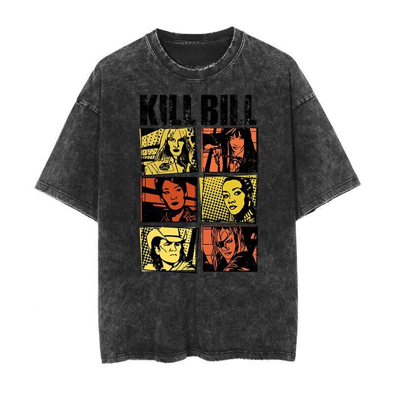 Fit Kill Bill The Bride Unisexs Vintage Washed Retro Batik Shortsleeved Tshirt Graphic Cotton Tee Printing Highend Luxury
