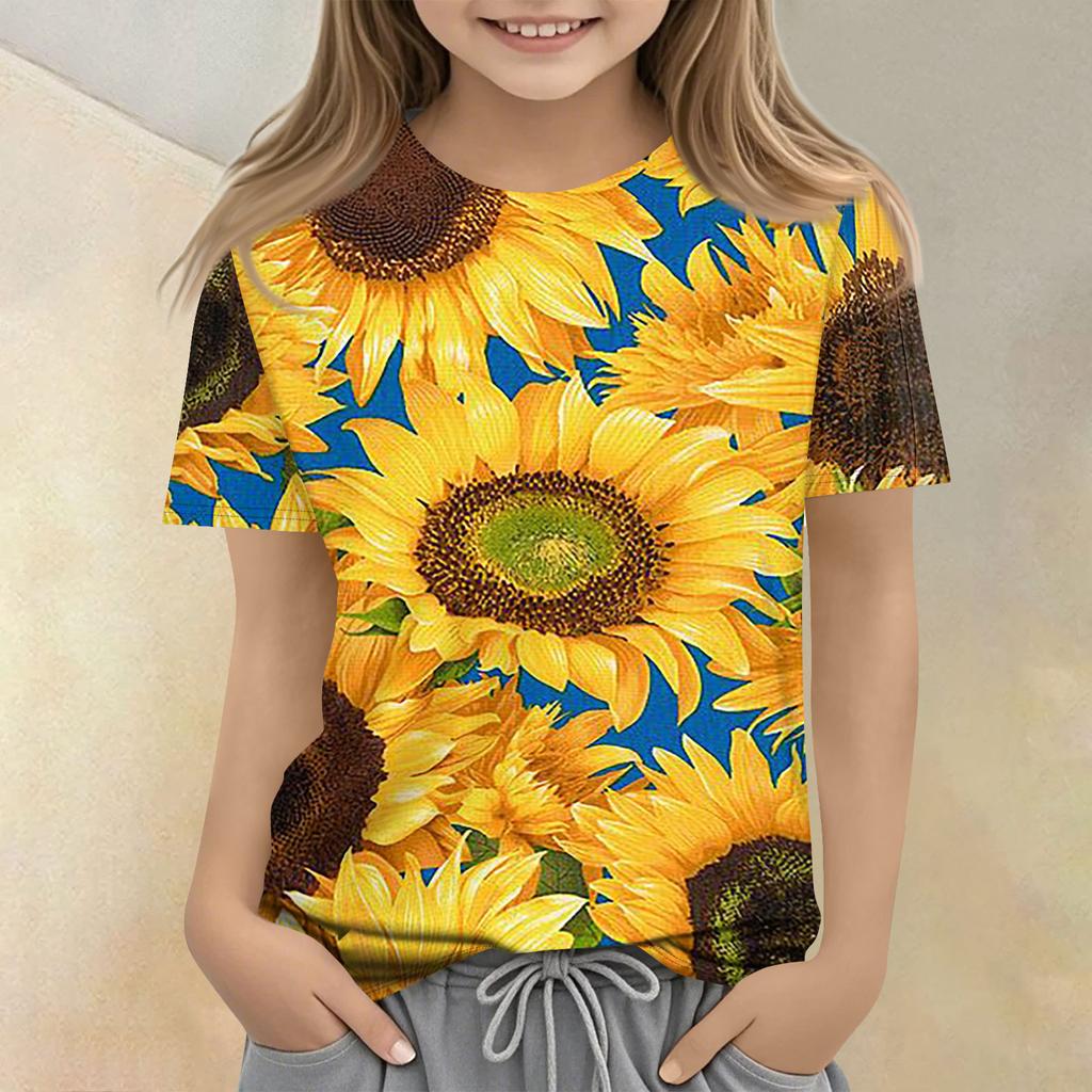 Children's Printed Round Neck Short Sleeved Casual T-shirt