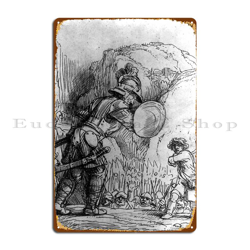 Давид и Голиаф Рембрандт 1655 Металлическая табличка Постер Стена Клуб Бар Гараж Кинотеатр Индивидуальный Жестяной знак Постер 20x30cm（7.8x11.8inch）