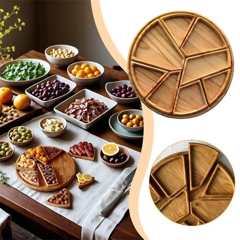 Wooden Serving Tray Charcuterie Board 8-Petal Detachable Divided Snack Plate Natural Wood Puzzle Tray for Kitchen Breakfast