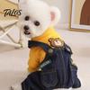 Stylish Sweatshirt Dog Jumpsuit, Four Legged Dog Outfit, Cute Bear Embroidery, Denim Romper Pants Onesie Clothes for Small Dogs