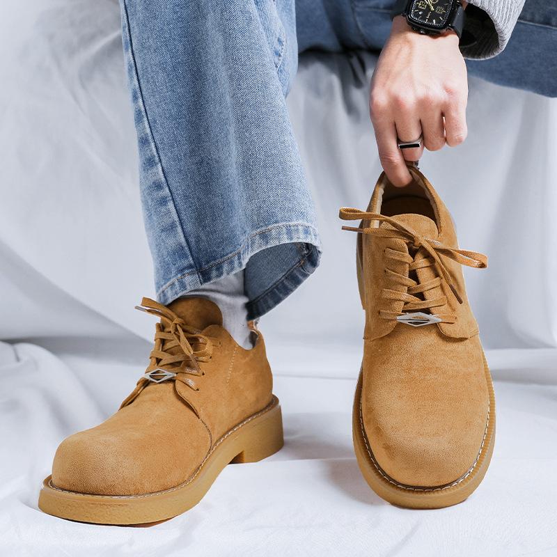 2024 new big head shoes men's platform heightening Martin boots retro tooling short boots casual leather shoes 14433-R