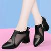 Spring Summer Women's  Classic Pointed Toe Mesh Breathable Ankle Boots Lady Ankle Square Heel Shoes Middle-aged Mother's Shoes