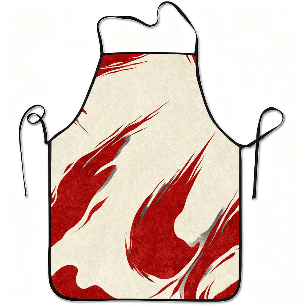 1pc Red Scratch Abstract Art Print Apron, Durable And Easy to Clean, Adjustable Waistband, Polyester Material, for Kitchen Cooking, Gardening, Orchard