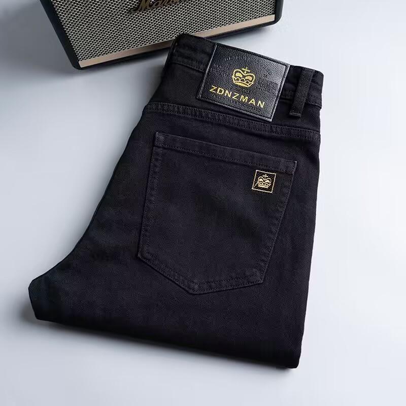 

Весенние и осенние черные эластичные джинсы мужские облегающие маленькие прямые брюки качественные большие повседневные мужские брюки 40