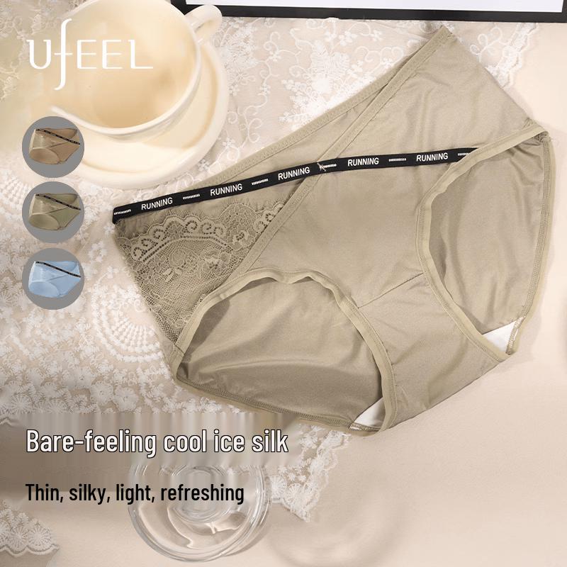 

UFEEL Women s Letter Thin Strap Ice Silk Briefs M (90-110 Jin)