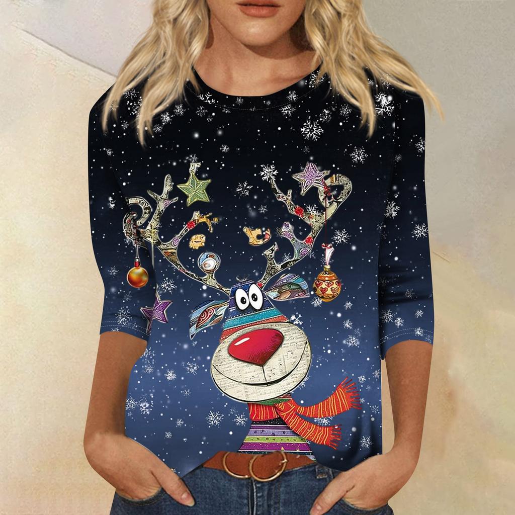 Women's Round Neck Tops Cotton Women's Casual Fashion Floral Print Long Sleeve O-Neck Pullover Top Blouse