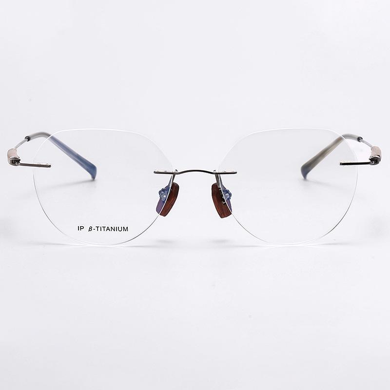 2025 Randlose Retro Sandelholzbrillen: Damen Leichter Luxus ohne Sehstärke, Blaulichtfilter mit Business-Herrenstil.