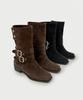 Mongdol 2-Way Cow Leather Suede Buckle Mid-Calf Boots Mdac043_2 Colors