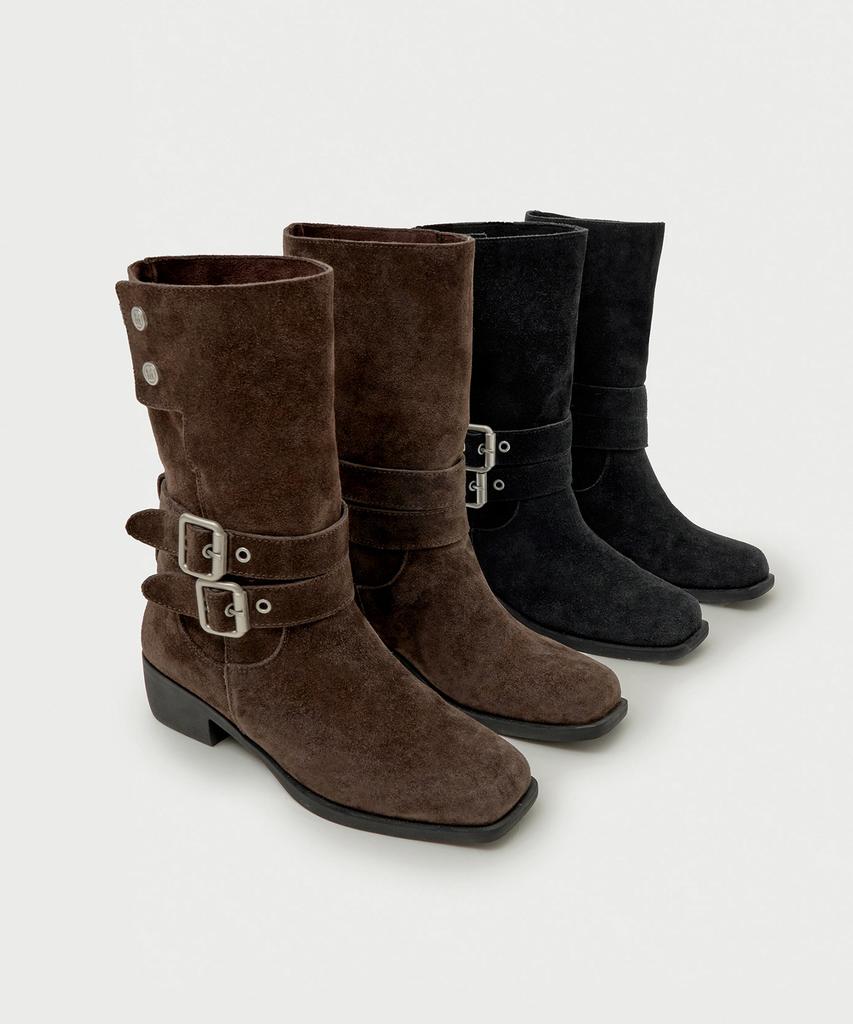 Mongdol 2-Way Cow Leather Suede Buckle Mid-Calf Boots Mdac043_2 Colors