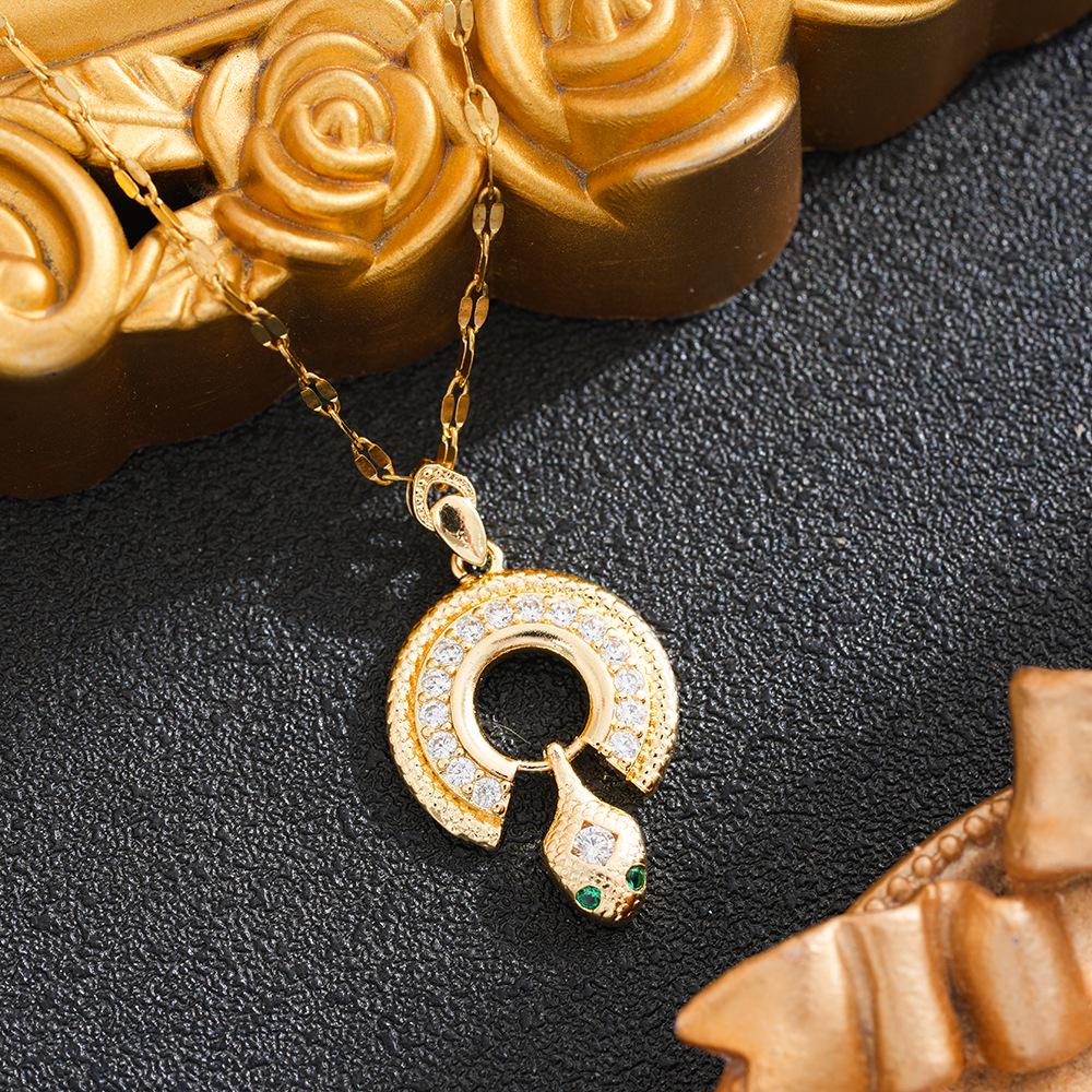 Elegant Diamond Inlaid Titanium Steel Snake Necklace for Women - Shiny Luxury Clavicle Chain