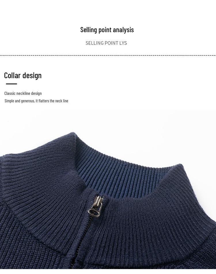 2025 Autumn/Winter Men's Stand-Up Collar Knitted Cardigan: Fashionable, Versatile Solid Color Sweater with Long Zipper.