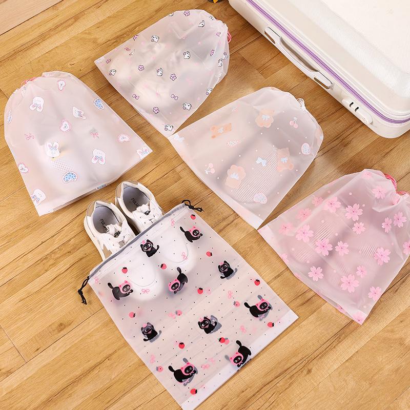 10Pcs Waterproof Drawstring Shoe Storage Bags With Cute Cartoon Prints Perfect For Travel Packing And Home Use